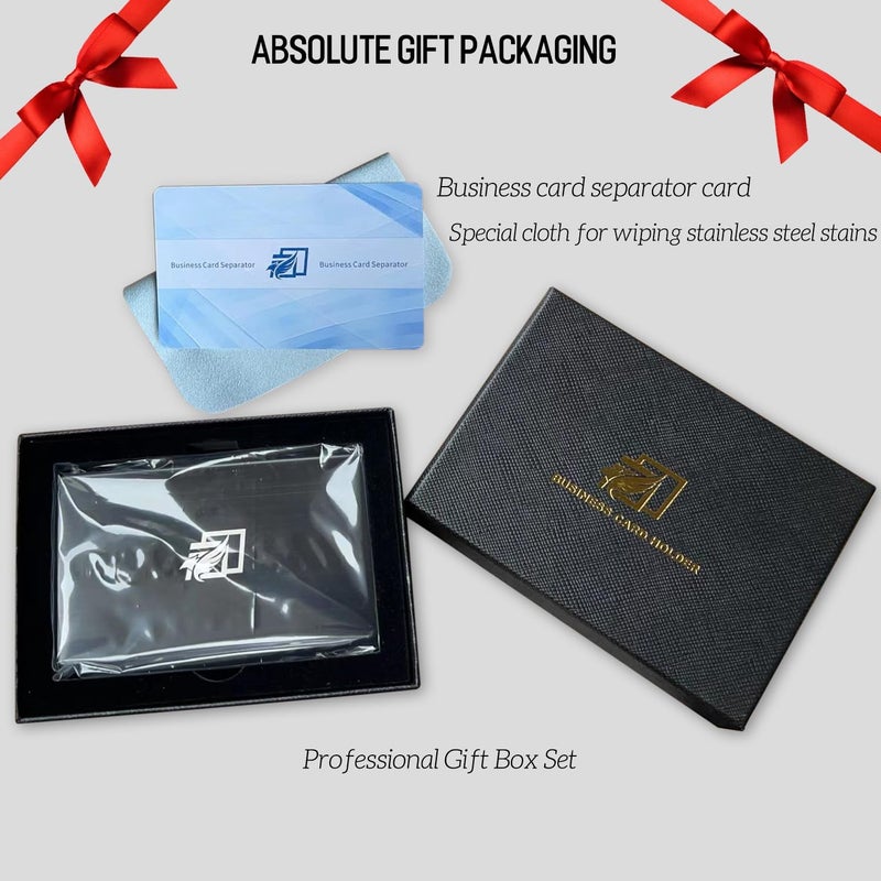 DMFLY Business Card Holder, Slim Business Card Case for Men & Women, Pocket Metal Card Case, Professional Stainless Steel Business Card Holders, Purse Name Card Holder with Gift Box Set - Image 2